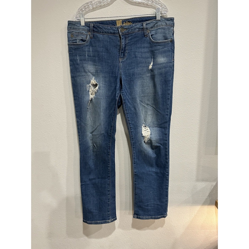Kut From The Kloth Jeans Womens Sz 14‎ Blue Straight Denim Distressed Ripped